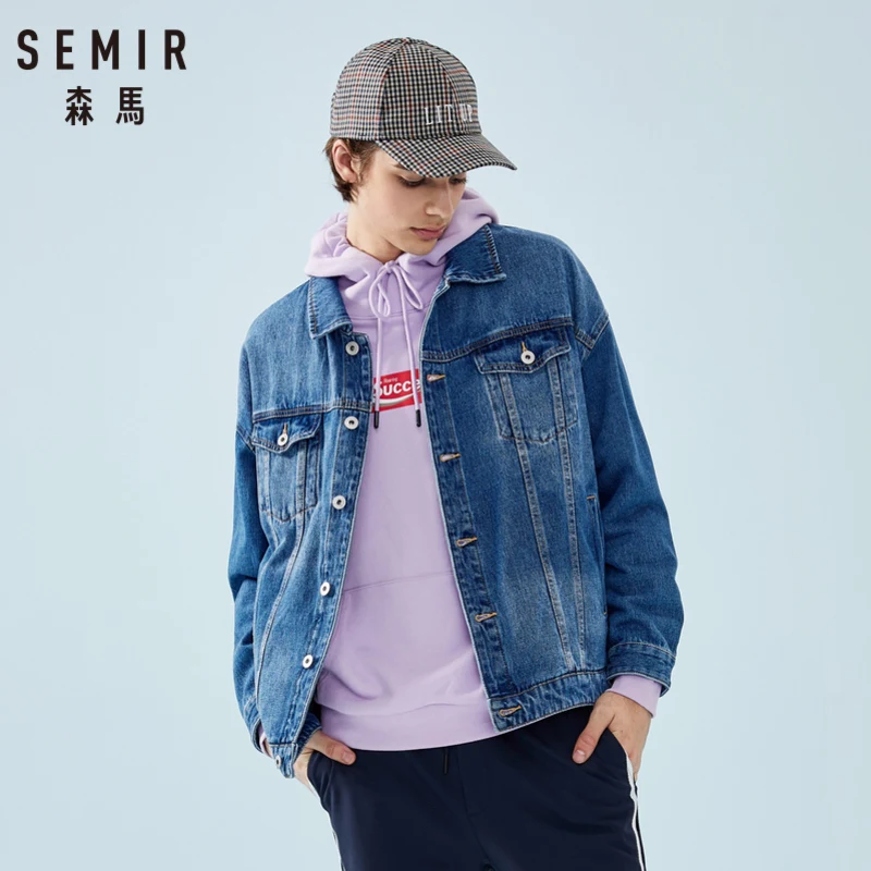 Мужская джинсовая куртка SEMIR потертая в стиле ретро с нагрудным карманом и
