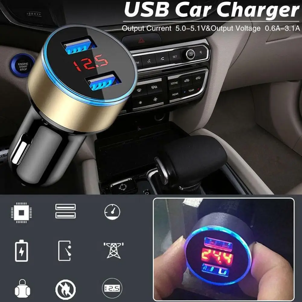 Двойной USB Автомобильное зарядное устройство 3.1A 5 в светодиодный дисплей 2 порта прикуривателя адаптер быстрой зарядки для iPhone samsung универсальный