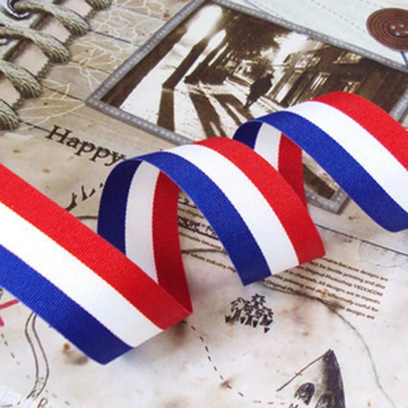 

25mm Blue White Red Stripe Decorative Ribbon Belt DIY Handmade Clothing Material Hair Accessories Decoration Supplies 1 Meter