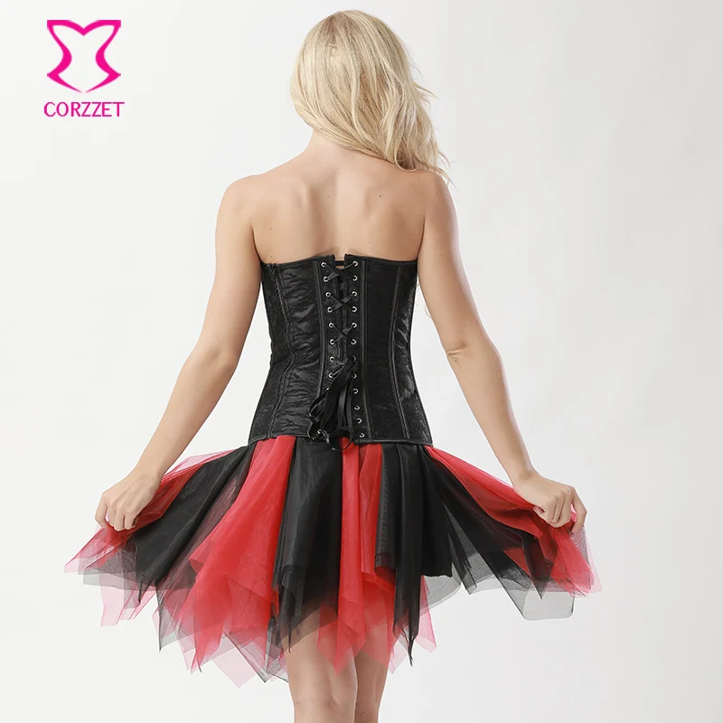 Красное Атласное и черное ажурное платье бюстье в полоску Женский корсет