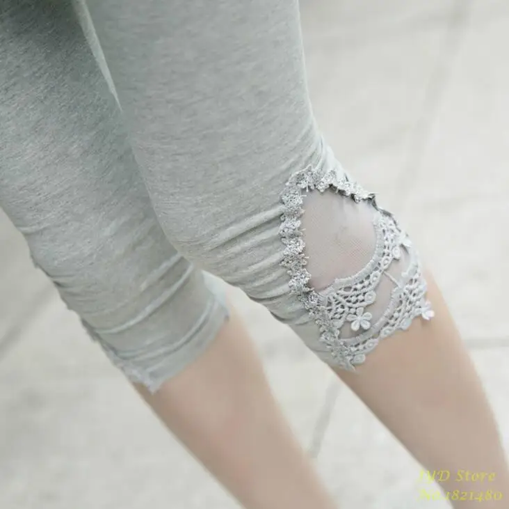 Lace Gray VIIANLES, модные женские летние леггинсы, кружевные штаны, обтягивающие, стрейчевые, короткие капри, штаны, 3/4 длина, брюки, эластичные леггинсы, Mujer - Цвет: Lace Gray