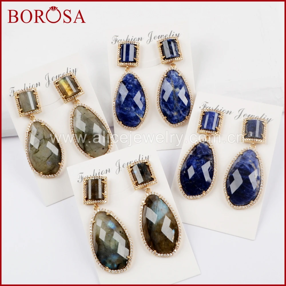 Серьги капельки BOROSA 3/5 пар с кубическим микро цирконием многоцветные граненым