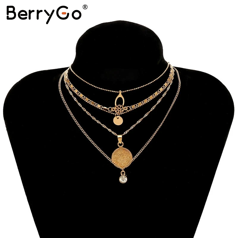 BerryGo круглая монета многослойное ожерелье с подвеской шикарные золотые