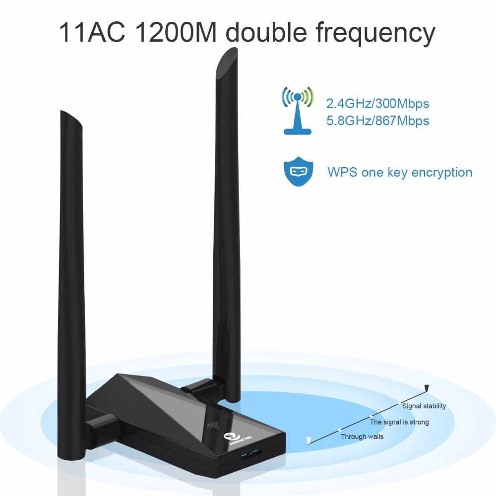 Zoweetek беспроводной Wifi адаптер USB 3,0 Wi fi ЛВС-приемник двухдиапазонная антенна 1200 Мбит/с 802.11ac ретранслятор сетевая карта для ПК телефона
