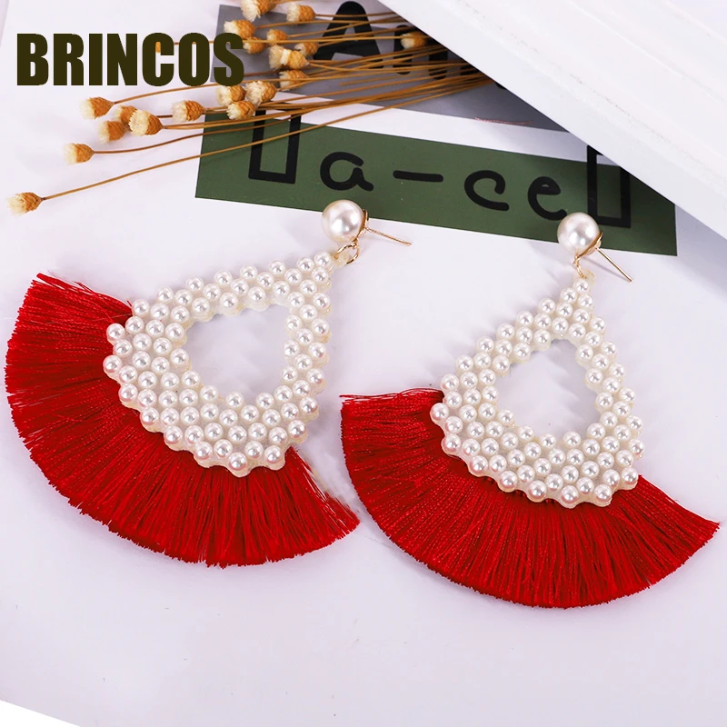 Женские серьги 2019 с кисточками и жемчугом эффектные корейские Висячие ювелирные