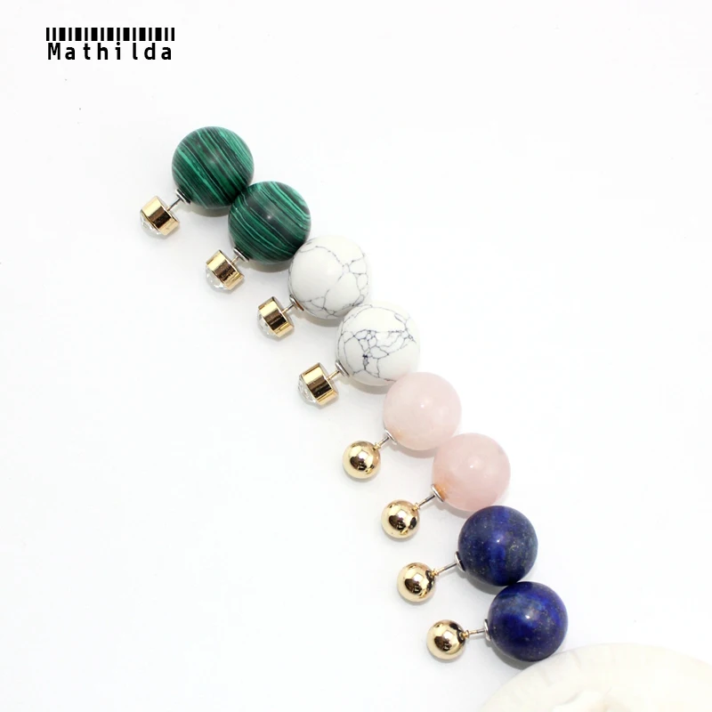 Женские Двухсторонние серьги с натуральным камнем Mathilda серьги-гвоздики из