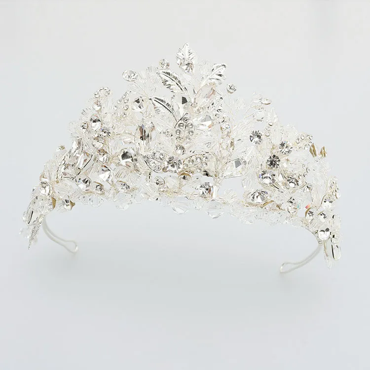 

SLBRIDAL Handmade Silver Color Crystal Pearls Wedding Tiara Headband Bridal Hair accessories Princess Crown Bridesmaids Women