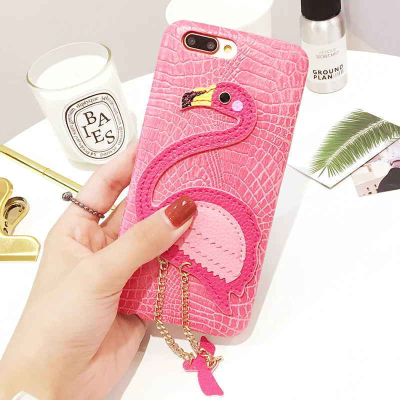Cute Phone Case For iPhone 7 8 Plus X Cover Flamingo Metallic leather TPU Cases Fashion Back Cc |