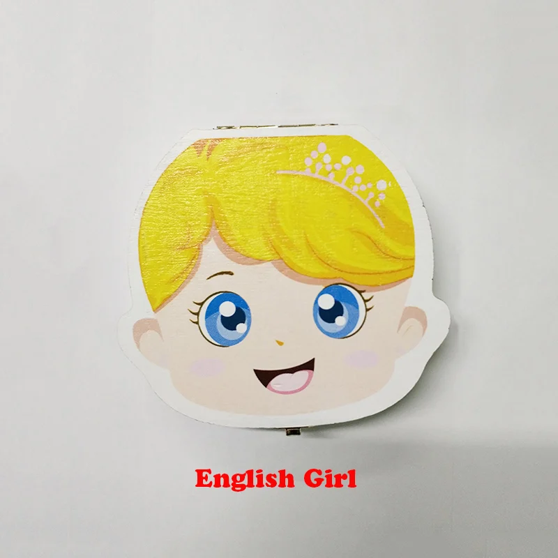 Type D English Girls Детская деревянная коробка для зубов, органайзер, испанский, английский, русский, для хранения зубов, для мальчиков и девочек, пуповина, для сохранения сувенира на память - Цвет: Type D English Girls