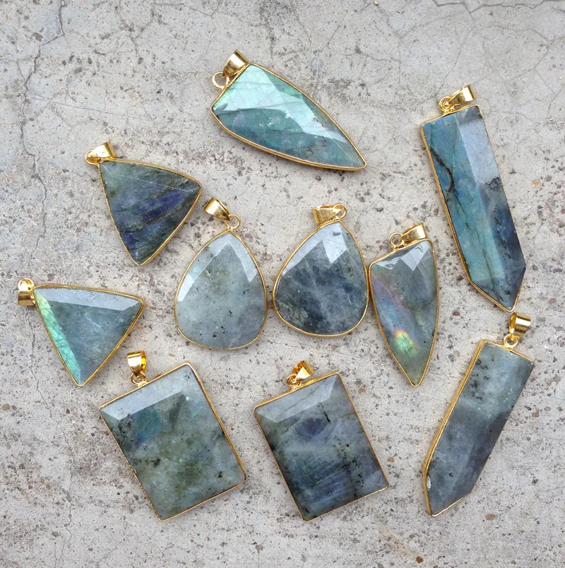 YA2295 Золотая подвеска из натурального Лабрадорита бусы|bead dress|bead videobead handmade |