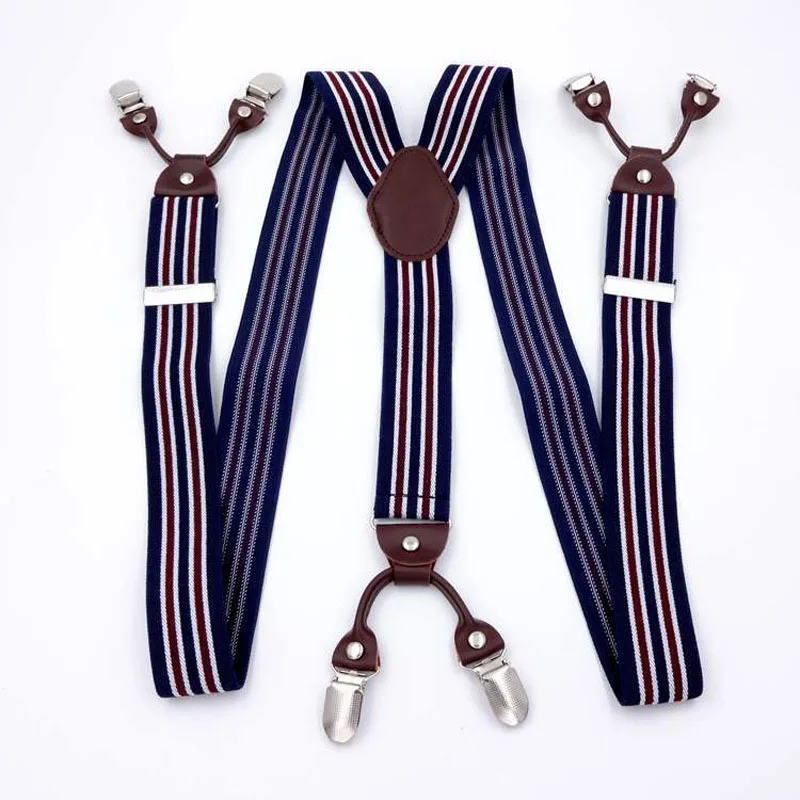 

Europe and America popular 3.5*115cm six-clip printed stripe suspenders FY18081710