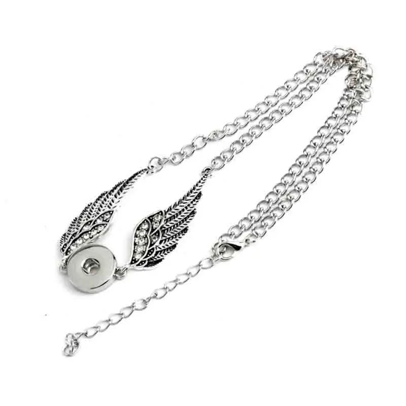 

high quality wing 094 Rhinestones 18mm snap button necklace bohemian necklaces pendants DIY Jewelry for women men 60cm
