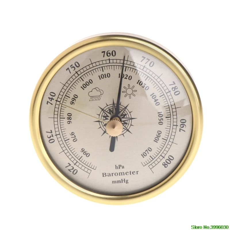 

72mm Wall Hanging Barometer 1070hPa Gold Color Round Dial Air Weather Station