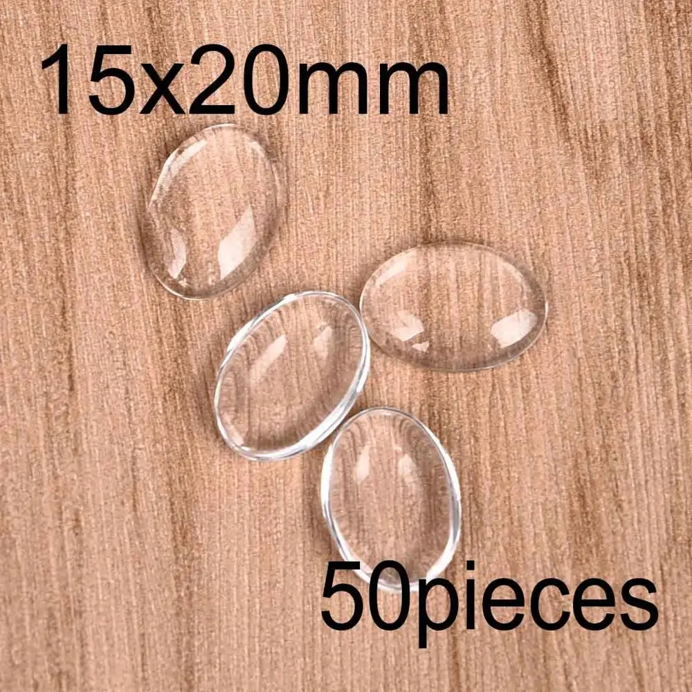 Oval 15x20mm 50pcs Круглые прозрачные кабошоны овальные квадратные сердца с плоской задней частью прозрачное стекло для ювелирных изделий ручной работы - Цвет: Oval 15x20mm 50pcs