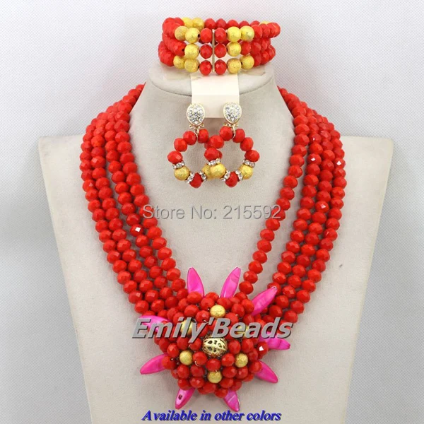 Прекрасный Красный африканский костюм комплект ювелирных изделий нигерийские