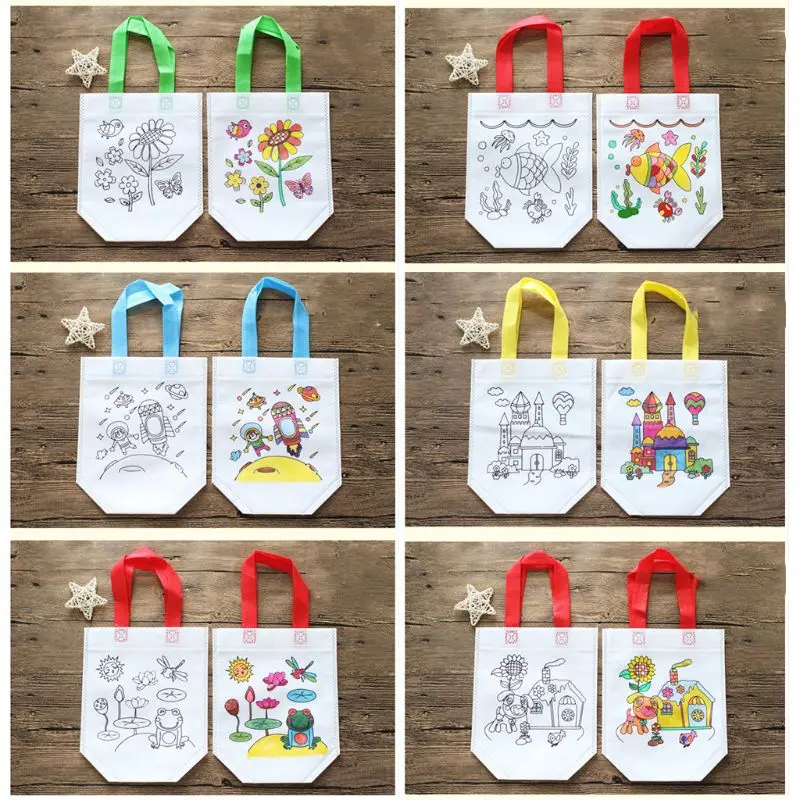 12 шт./компл. Детская DIY Экологическая сумка с граффити детский сад ручной работы