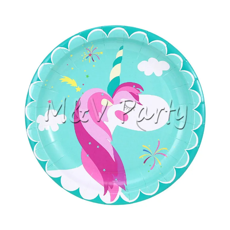 Cartoon Green Unicorn Theme Party Disposabke Tableware Paper Cup Plates Flag Napkin Birthday Wedding Decoration Supplies | Дом и сад