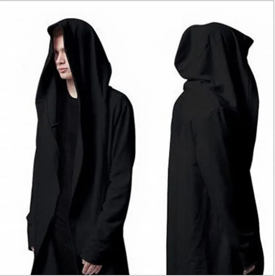 

Male Street Original Designs Hip Hop Sweatshirt Autumn Long Hooded Wizard's Cloak Cape Hoodies Men Cardigan Black