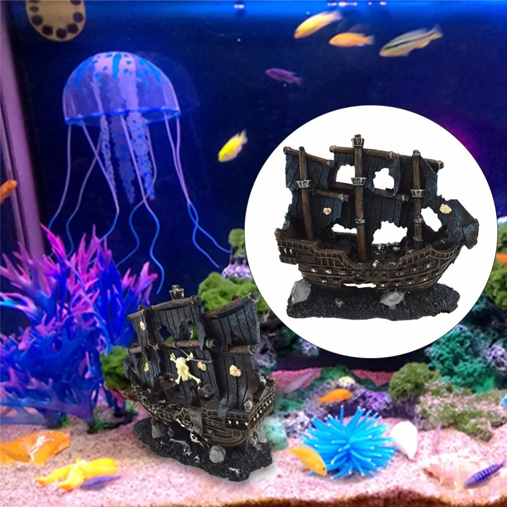Аквариум с орнаментом искусственный Корабль из смолы Rockery водное украшение