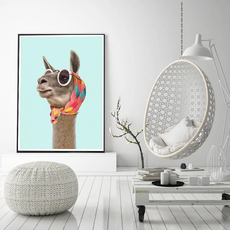 Мода Llama Художественная Печать Холст Плакаты и принты современное платье llama платок солнцезащитные очки фото картина стены Искусство украшение дома