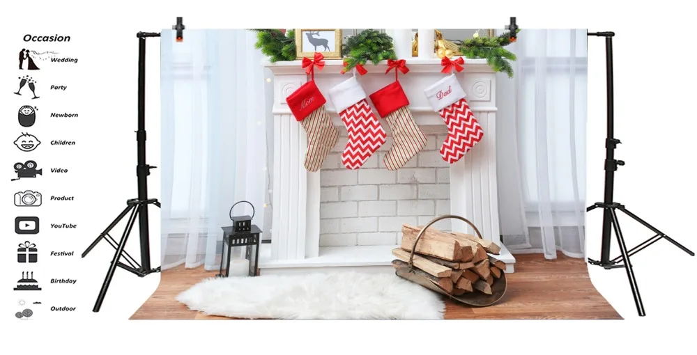 Laeacco Christmas Fireplace Stockings Woods Carpet Photography Backgrounds Customized Photographic Backdrops For Photo Studio |