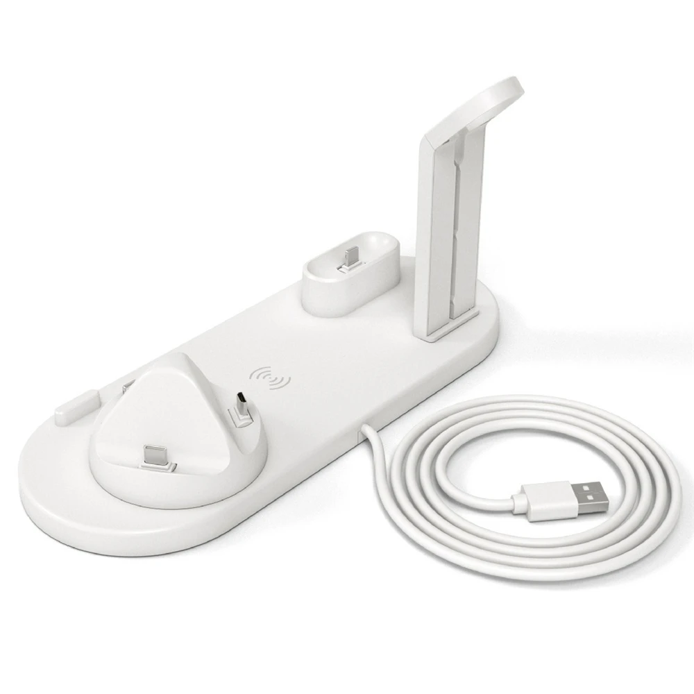 10 Вт беспроводное быстрое зарядное устройство+ type-C/Micro USB/8 Pin док-станция зарядное устройство Держатель для iPhone XS MAX XR AirPods часы SAMSUNG S10+ S9