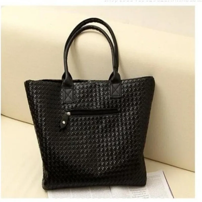 Летняя Большая Черная Плетеная сумка мессенджер женская через плечо стеганые