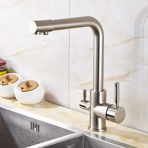 Nickel Brushed Хромированный фильтр для кухонных смесителей на бортике смеситель с вращением на 360 градусов с функцией очистки воды Смеситель кран для кухни - Цвет: Nickel Brushed
