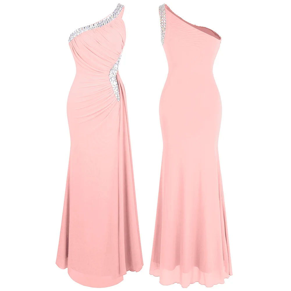 Angel-Fashion украшенное бисером плечо Ил платье со складками вечернее платье vestido de noiva 411 зеленый - Цвет: light pink 411
