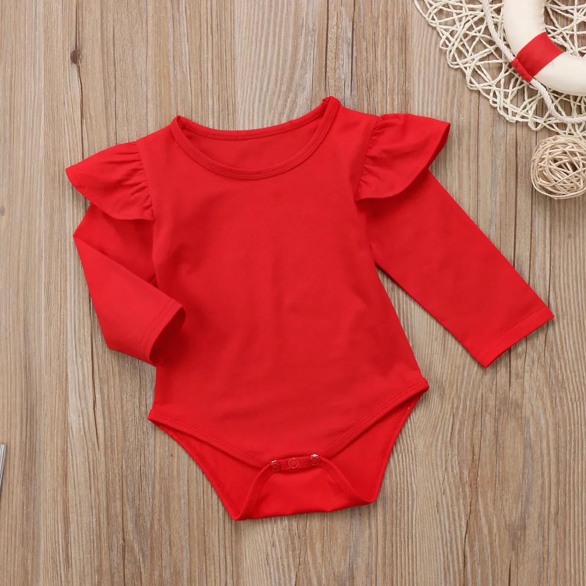 

2018 new casual Newborn Kid Baby Girls Long Sleeve ruffles red Bodysuit Jumpsuit fashion babies girl Bodysuit Outfit Clothes Set