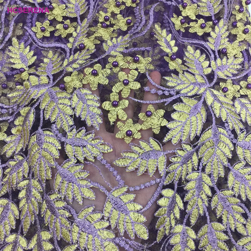 5yards/lot PurpleNet Lace High Quality Nigerian French Beads African Fabric For Party Dress Free Shipping | Дом и сад