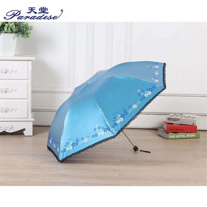 Цветы женский зонтик Зонт с черной подкладкой солнечный и дождливый Портативный