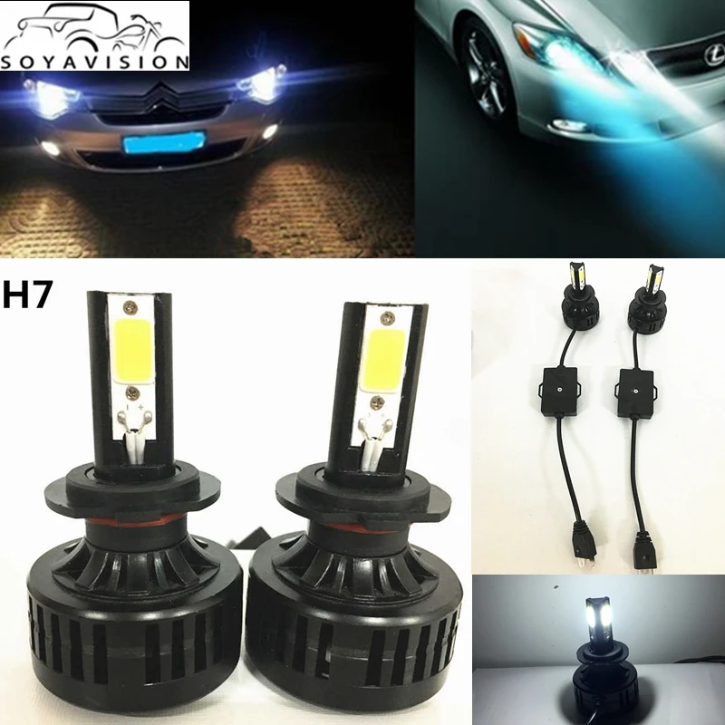 Автомобильные H8 H11 H7 светодиодный фары 2X60W 6500K 6000LM 12V COB лампы 3 сторонние диоды