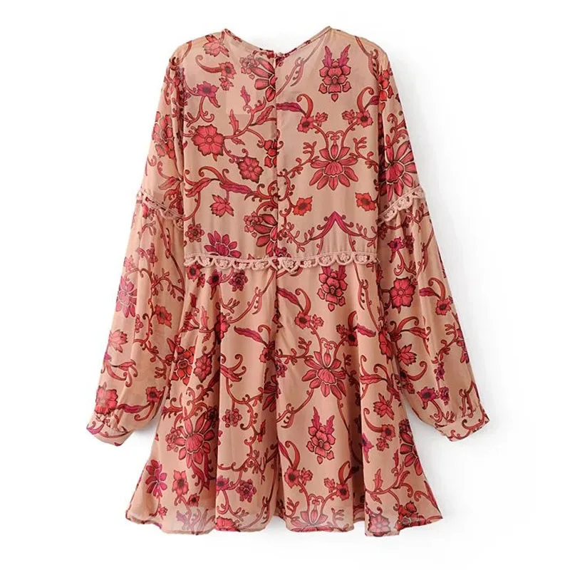 Лето dress женщины 2017 fincati новый кружева лоскутное фонарь рукав глубокий v шеи мини