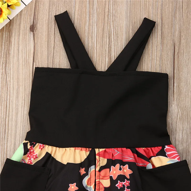 2019 Newborn Toddler Kids Baby Girls Dress Summer Black Sleeveless Floral Pockets Princess Sundress Outfits Costume Clothing | Детская