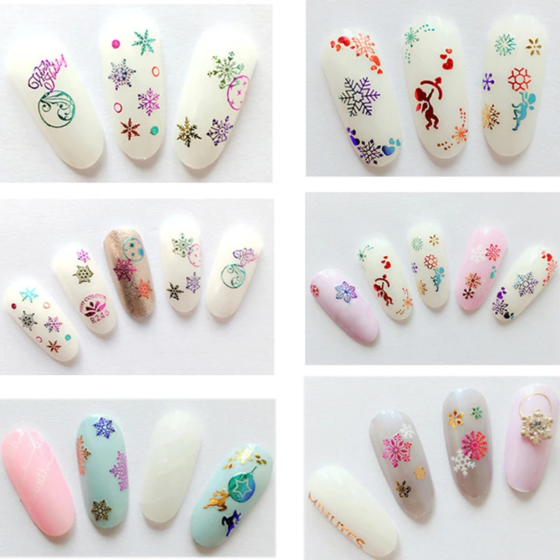 4pcs/pack Gradient Sowflake Nail Stickers Colorful Christmas Santa Claus Deer Pattern Adhesive Transfer Sticker Decals Xmas | Красота и