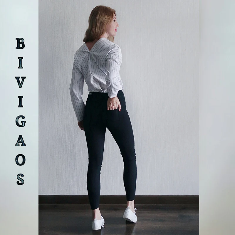 BIVIGAOS Новые Мода и досуг однотонные брюки-карандаш с карманами и высокой посадкой женские тканые Леггинсы больших размеров эластичные тонкие обтягивающие штаны для женщин Большой код Брюки-карандаши