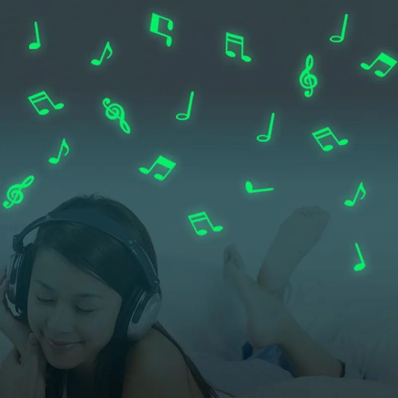 Настенные наклейки Наклейка светится в темноте музыка нотация спальня домашний