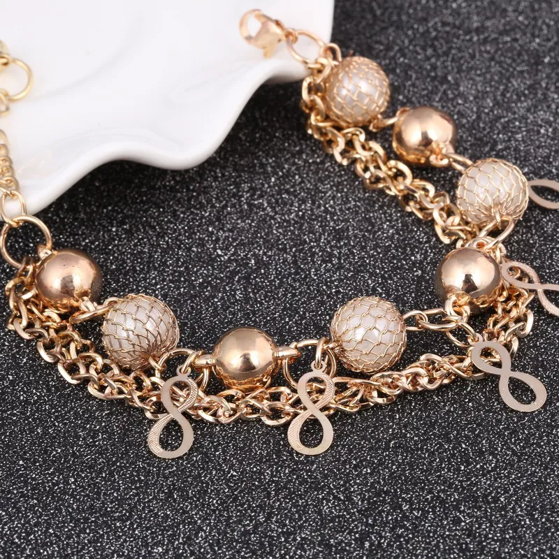 Плетеные золотистые браслеты с листьями и искусственным жемчугом Роскошные