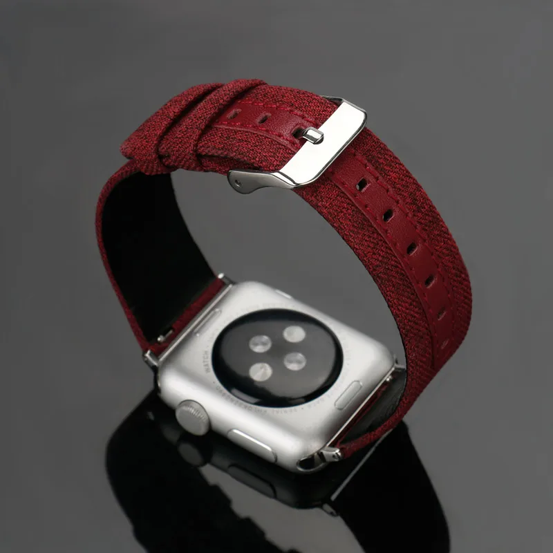 red Кожаный ремешок для Apple watch band 44 мм 42 мм 40 мм 38 мм correa aplle Iwatch band 3 2 холст браслет на запястье ремень аксессуары для часов - Цвет ремешка: red