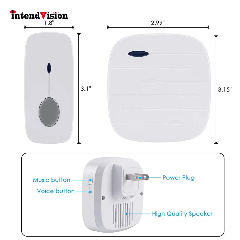 Intendvision дверной звонок беспроводной в классе с двумя приемниками 58 мелодий 4
