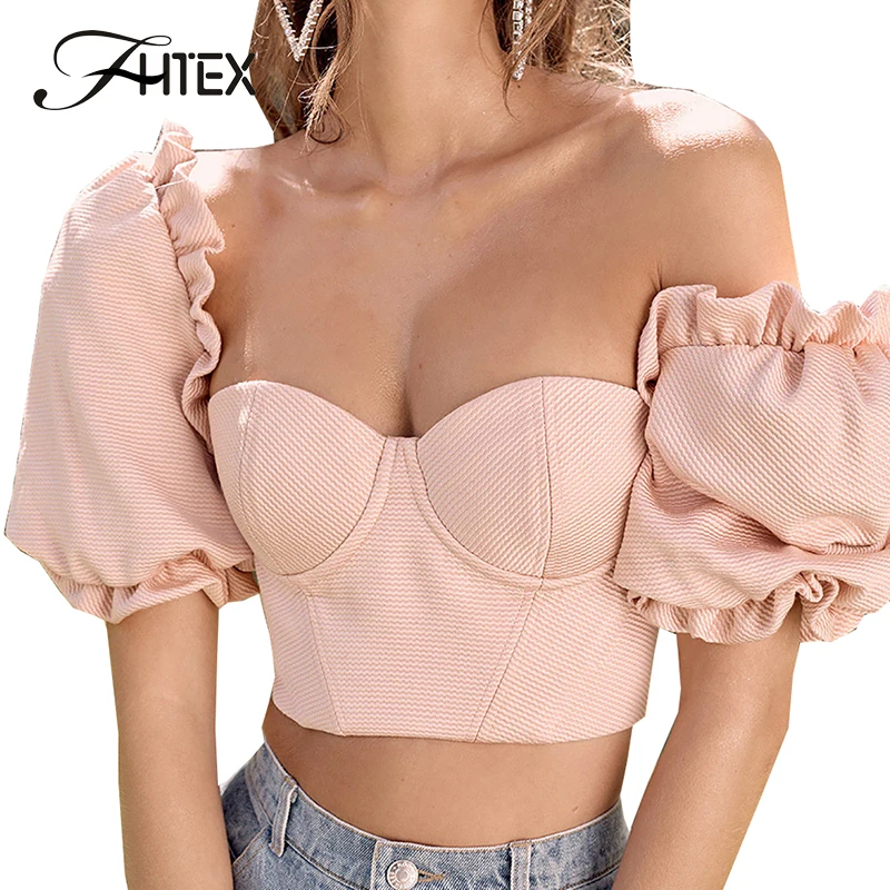 Женский Короткий Топ без бретелек Lettuce облегающие летние топы с коротким рукавом