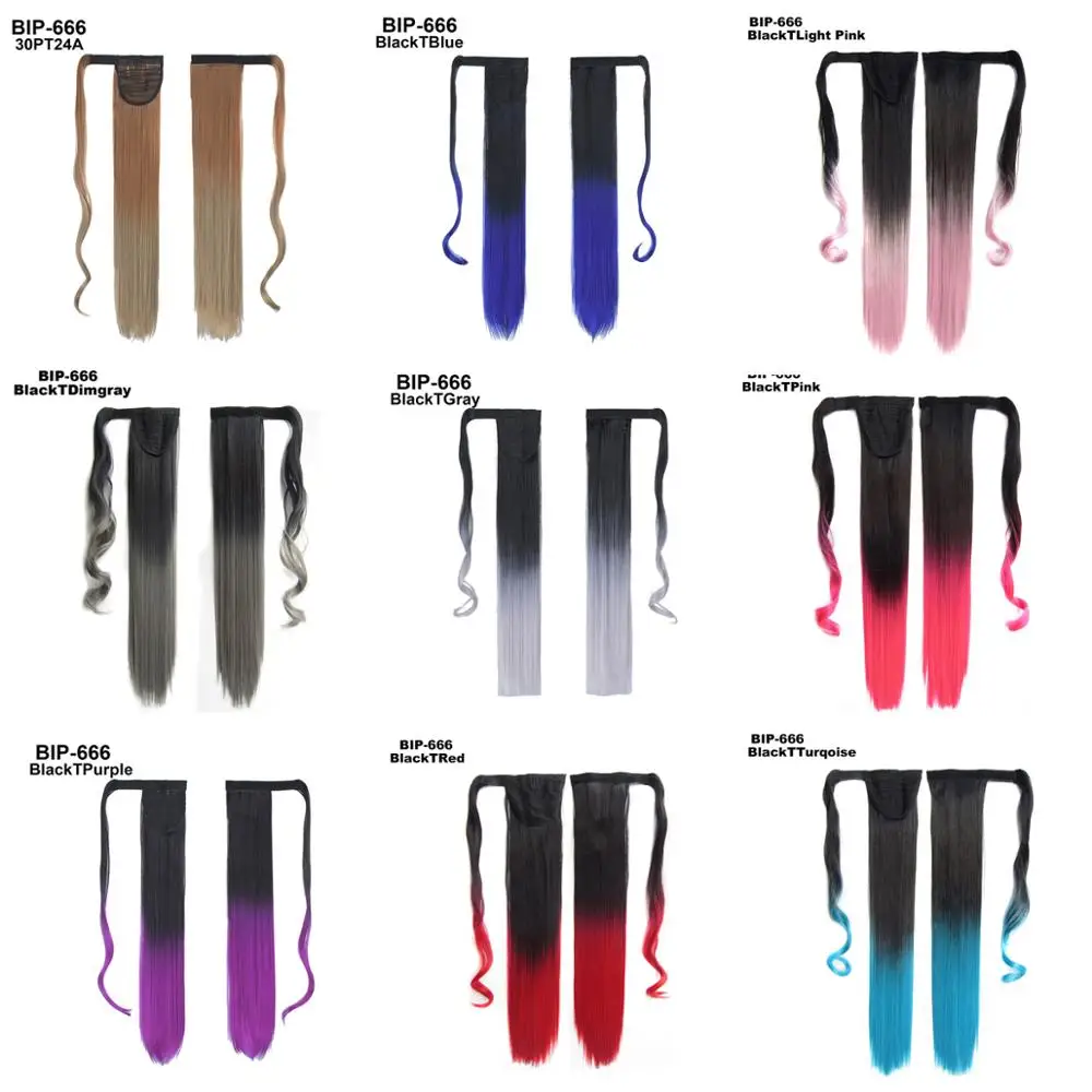 

Girlshow Wrap Ponytail clip in on Invisible Straight HairPiece heat proof synthetic ponytail Two tones ombre hair 1pc