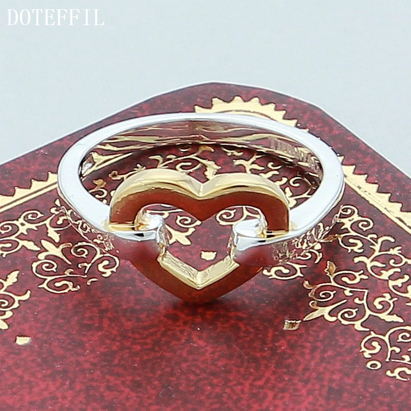 Кольцо DOTEFFIL из стерлингового серебра 925 пробы с золотым сердцем для женщин
