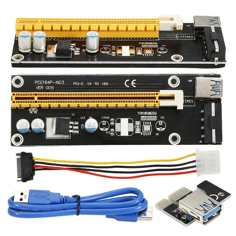 Черная Райзер карта 0 6 м PCI Express E 1X до 16X адаптер PCIE удлинитель с кабелем USB 3 + SATA на 4