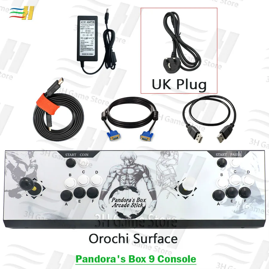 PB9 orochi UK plug Новинка Pandora box 9 аркадная игровая консоль 1500 В 1 видео игра HDMI VGA usb джойстик для ПК ps3 tv pacman pandora's box 5S 6s 7 - Цвет: PB9 orochi UK plug