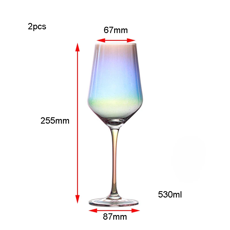 2pcs 530ml 2 шт./компл. Высокое качество без примесей свинца и с украшением в виде кристаллов вина Стекло высокое бокал для шампанского, радужная чашка ионно-покрытием красочные вина Стекло e посуда для напитков - Цвет: 2pcs 530ml