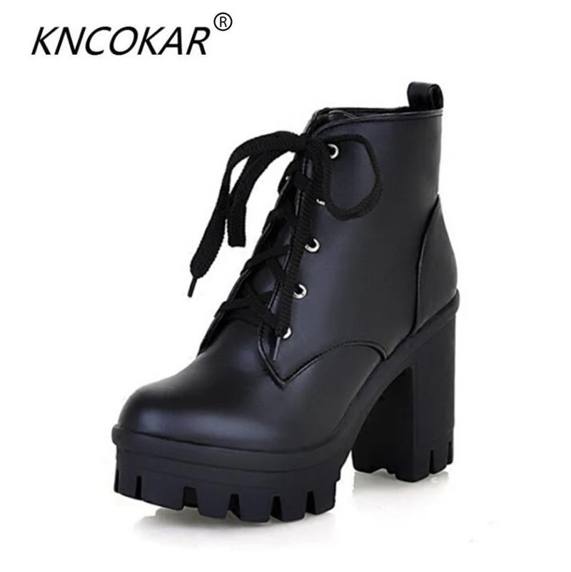 

KNCOKAR New autumn/winter thick-bottomed high-heeled women's shoes waterproof platform short boots with sweet Martin boots