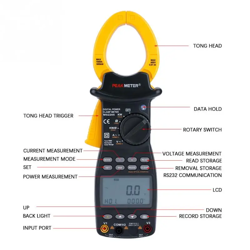 Мультиметр PEAKMETER MS2205 трехфазный цифровой измеритель мощности тестер