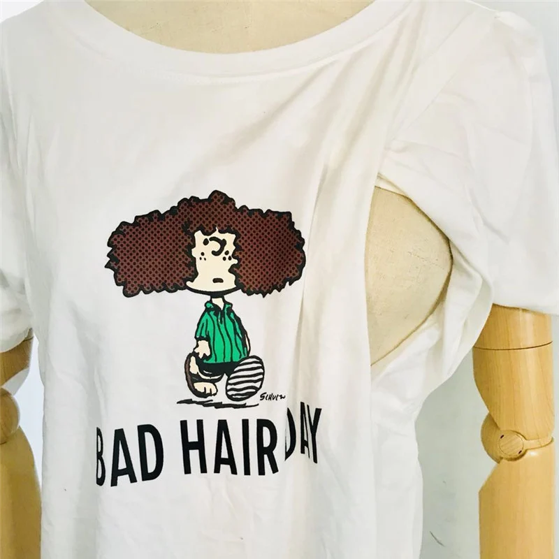 Однотонная футболка для грудного вскармливания с коротким рукавом и принтом на